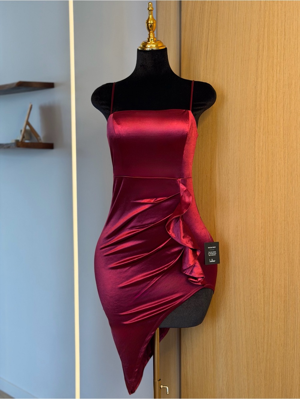 Lulus Burgundy Satin Draped Bodycon Midi Slip Dress | Luxe Muse